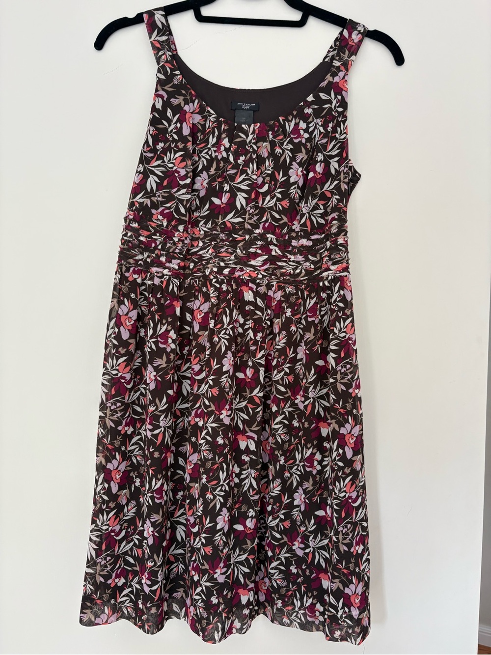 Ann Taylor Brown Floral Dress with Pink Floral Accents